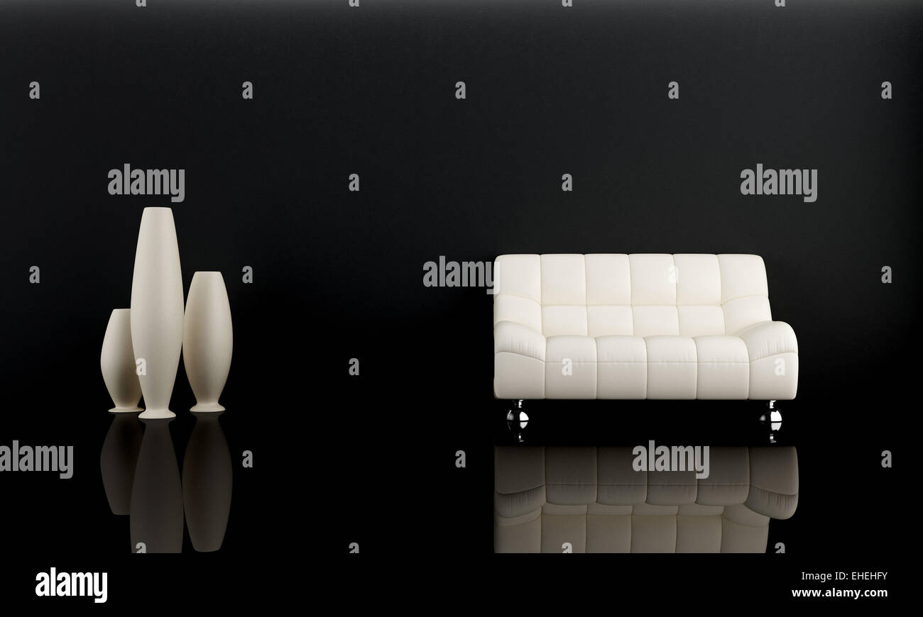 White sofa in dark room Stock Photo - Alamy