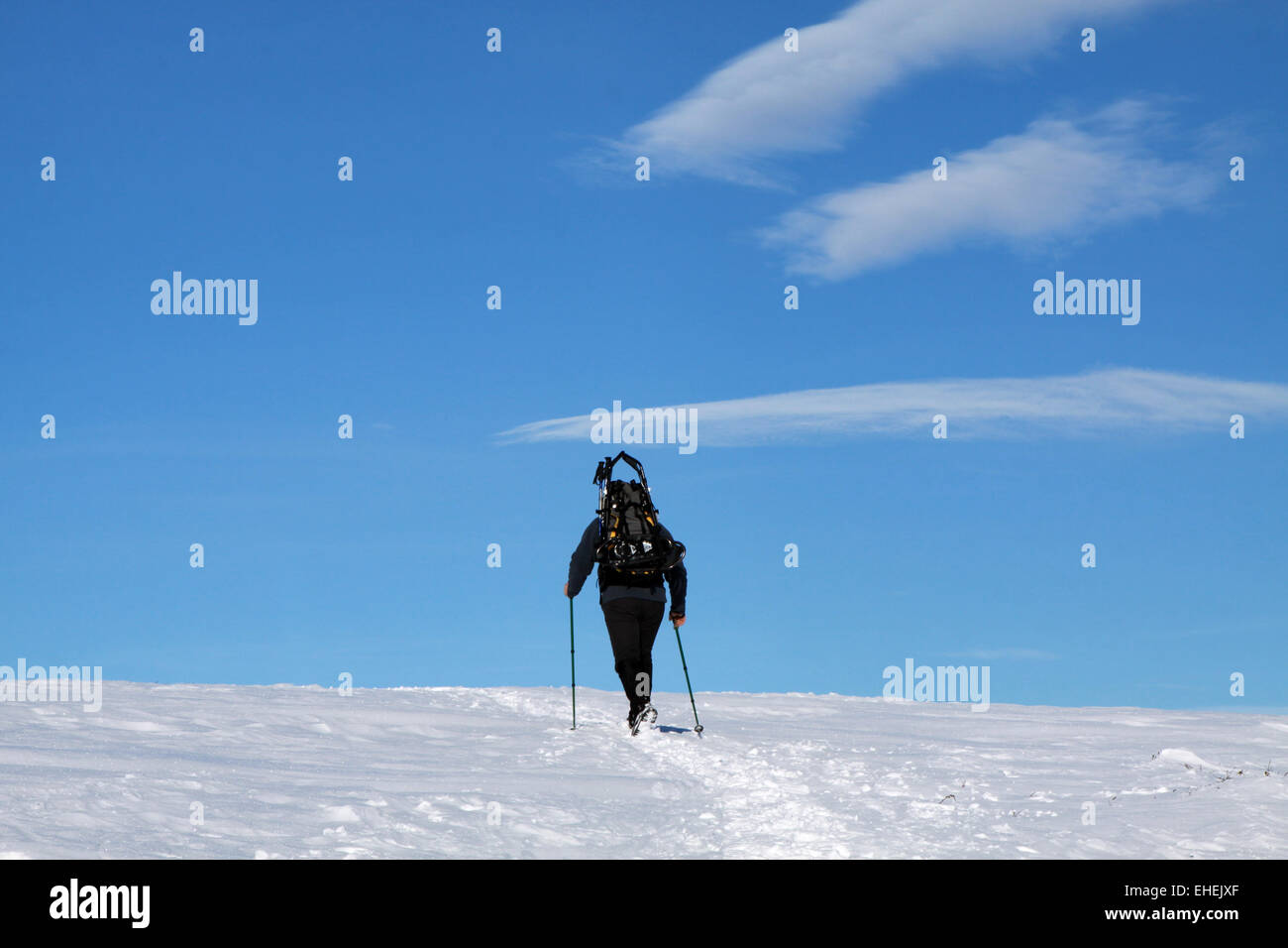 Mountain climber with snow shoes in Norway Stock Photo