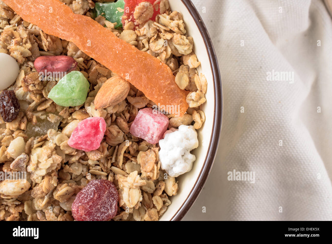 Muesli with dried fruit, candy, berries and nuts Stock Photo Alamy