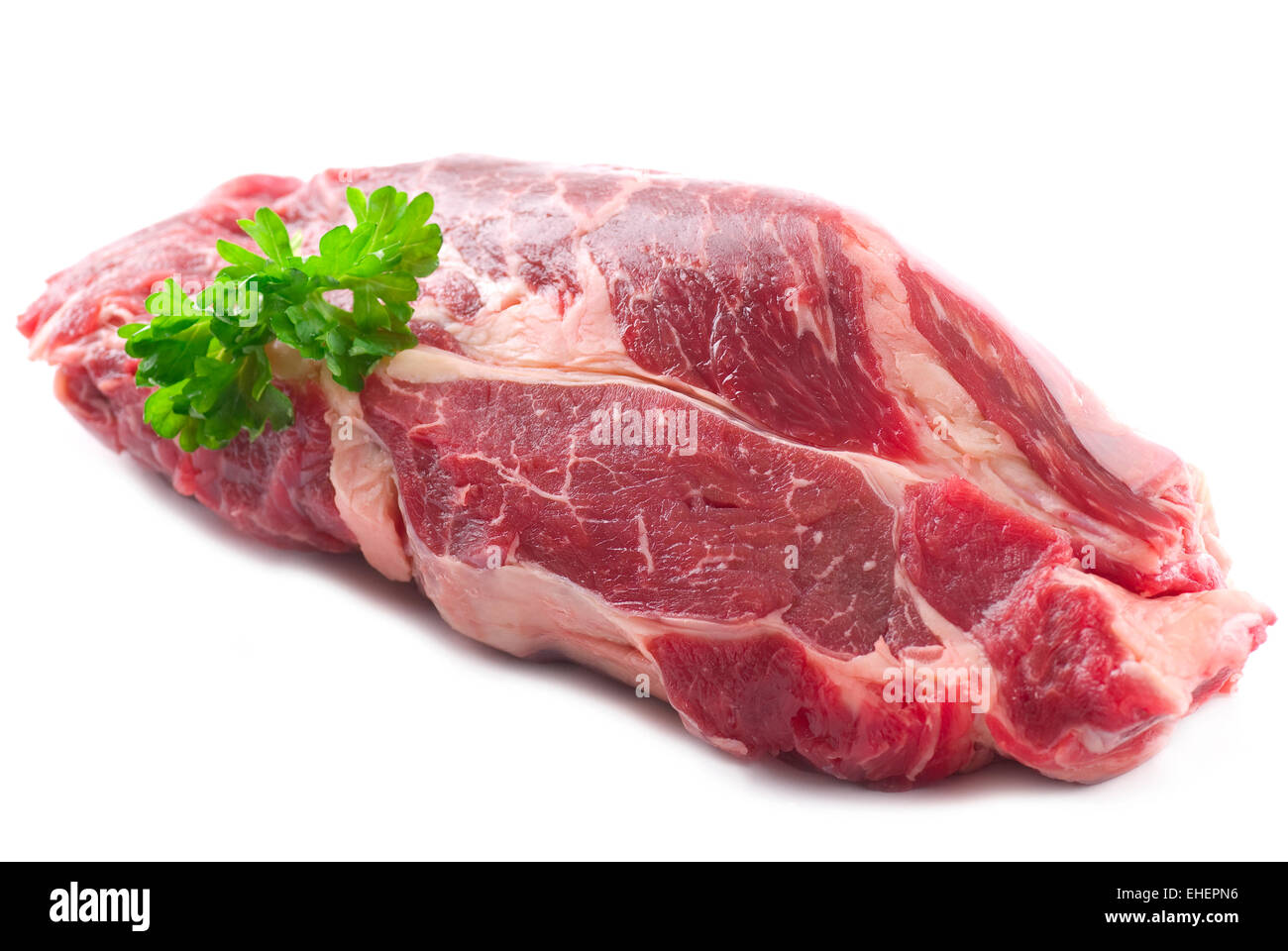 Red marbled meat for the stew. Stock Photo