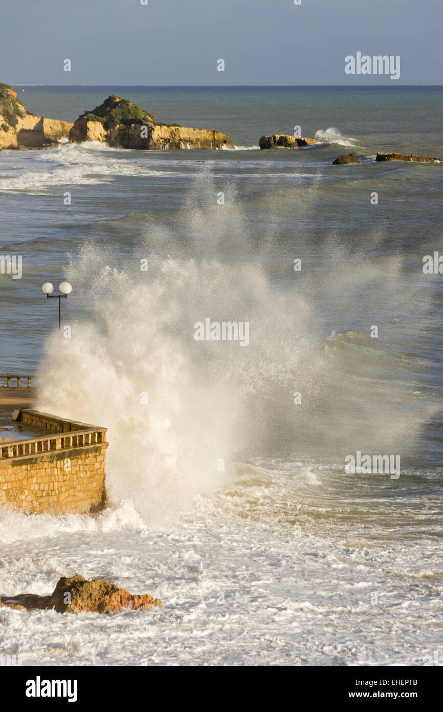 Breakers on the beach in Albufeira Stock Photo