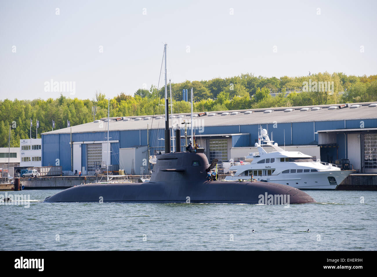 Submarine U34 on the Kiel Canal, Germany Stock Photo