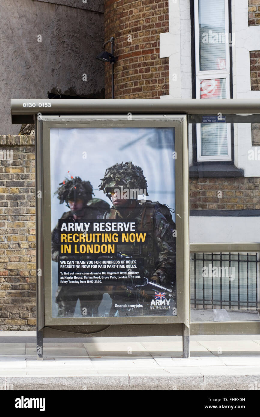 Army Reserve Recruitment poster on a bus stand Stock Photo