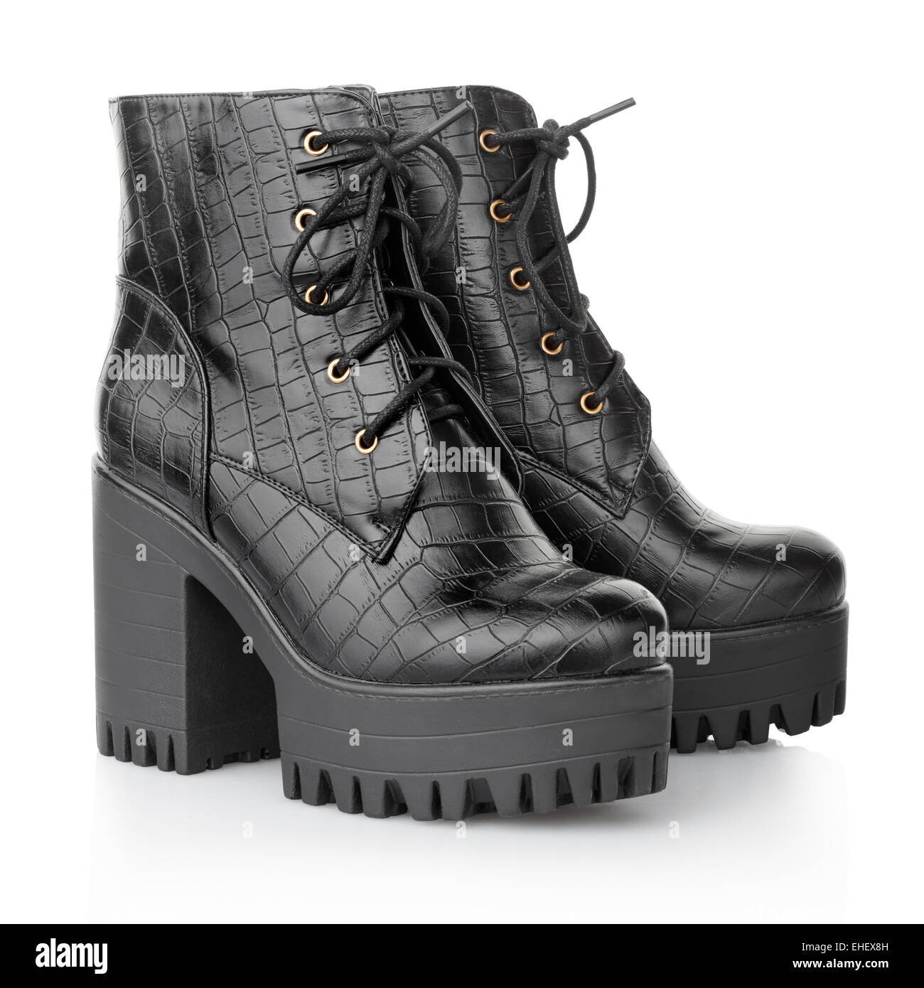 Black high heel crocodile boots for woman Stock Photo