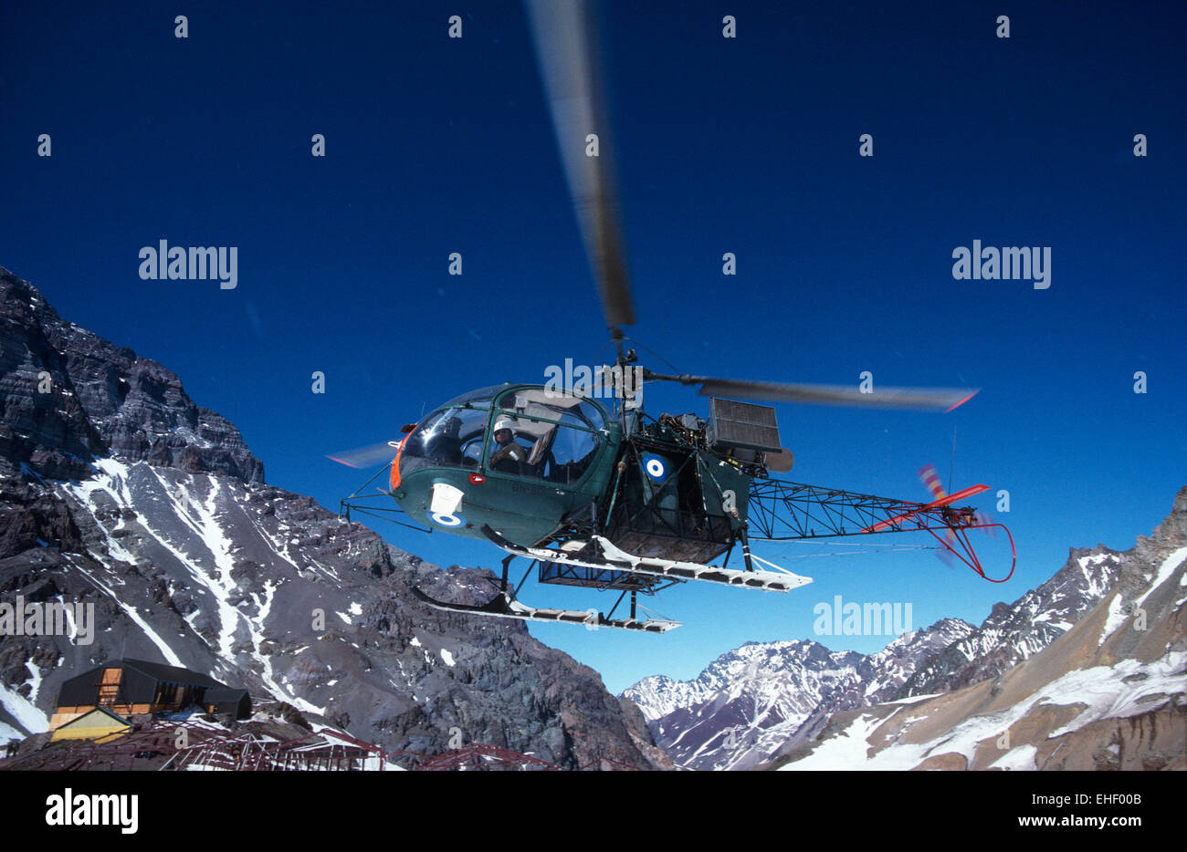 helicopter, top of the Aconcagua mountain, Ande, Argentina, South America Stock Photo