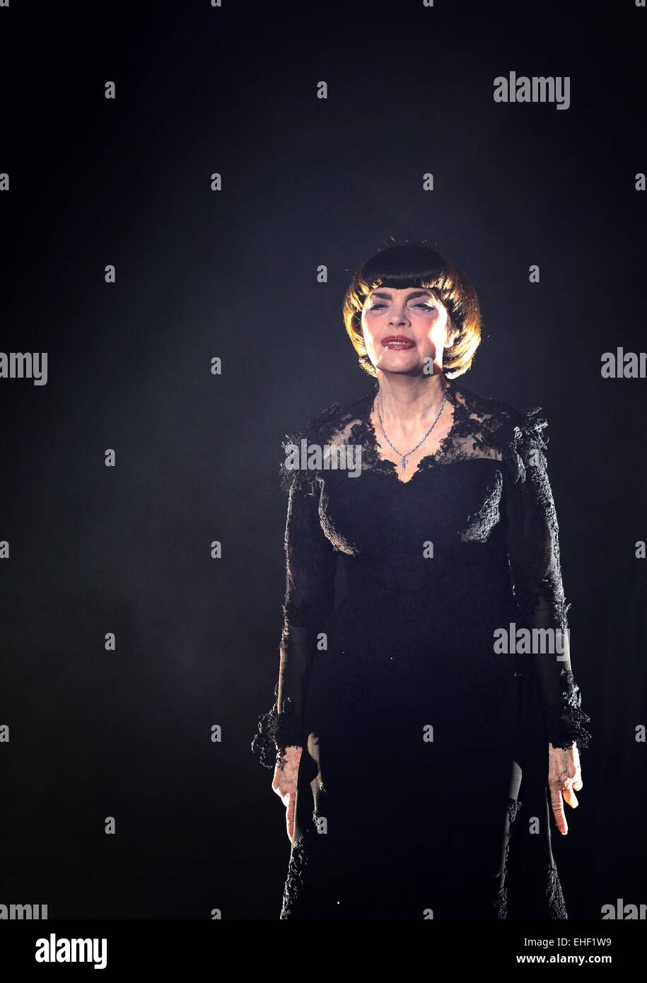 Fuessen, Germany. 12th Mar, 2015. French singer Mireille Mathieu performs on stage as part of her tour celebrating her 50th stage anniversary at the Festspielhaus concert venue in Fuessen, Germany, 12 March 2015. Photo: Karl-Josef Hildenbrand /dpa/Alamy Live News Stock Photo