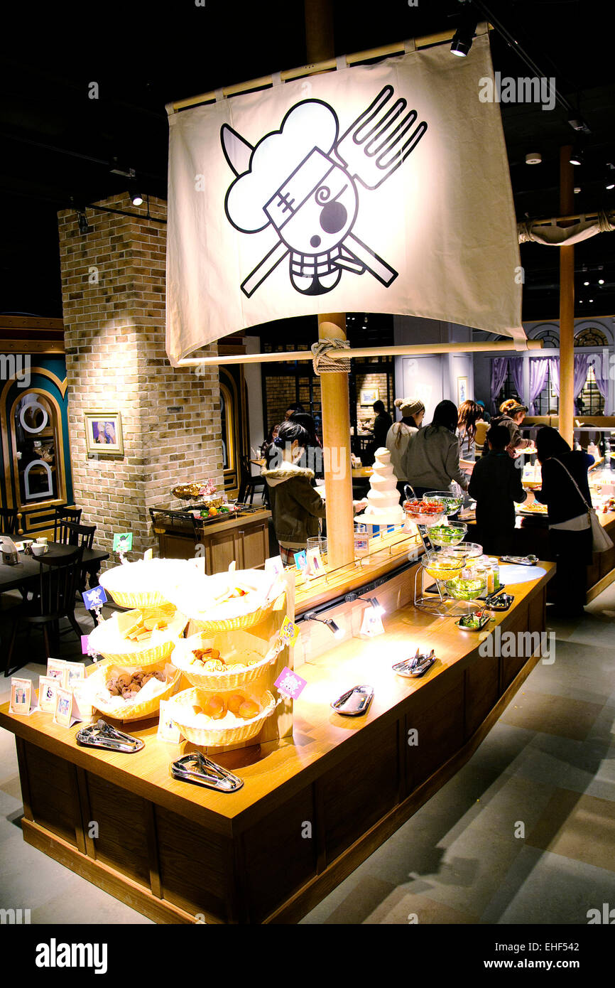 Tokyo Japan 13th March 15 Tokyo Tower Opens One Piece Attraction Visitors To Tokyo Tower Enjoy Eating Various Dishes At The Cafe Mugiwara One Of The Attractions Of The New Tokyo One
