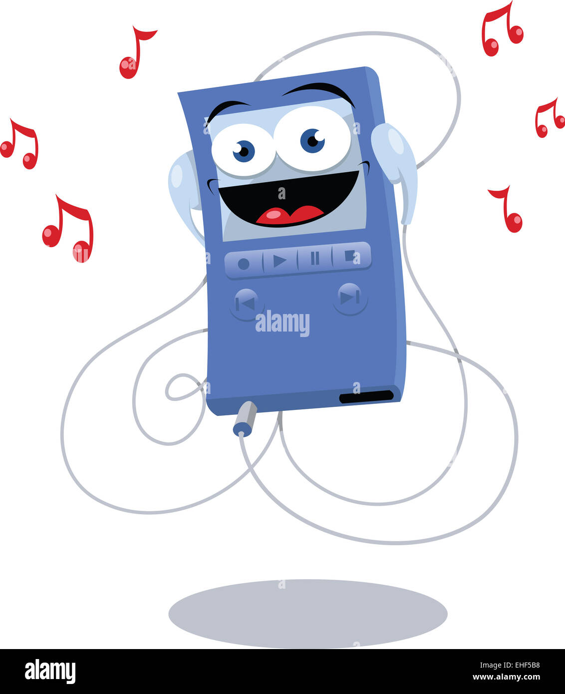 a vector cartoon representing a funny mp3 player playing music Stock Photo  - Alamy