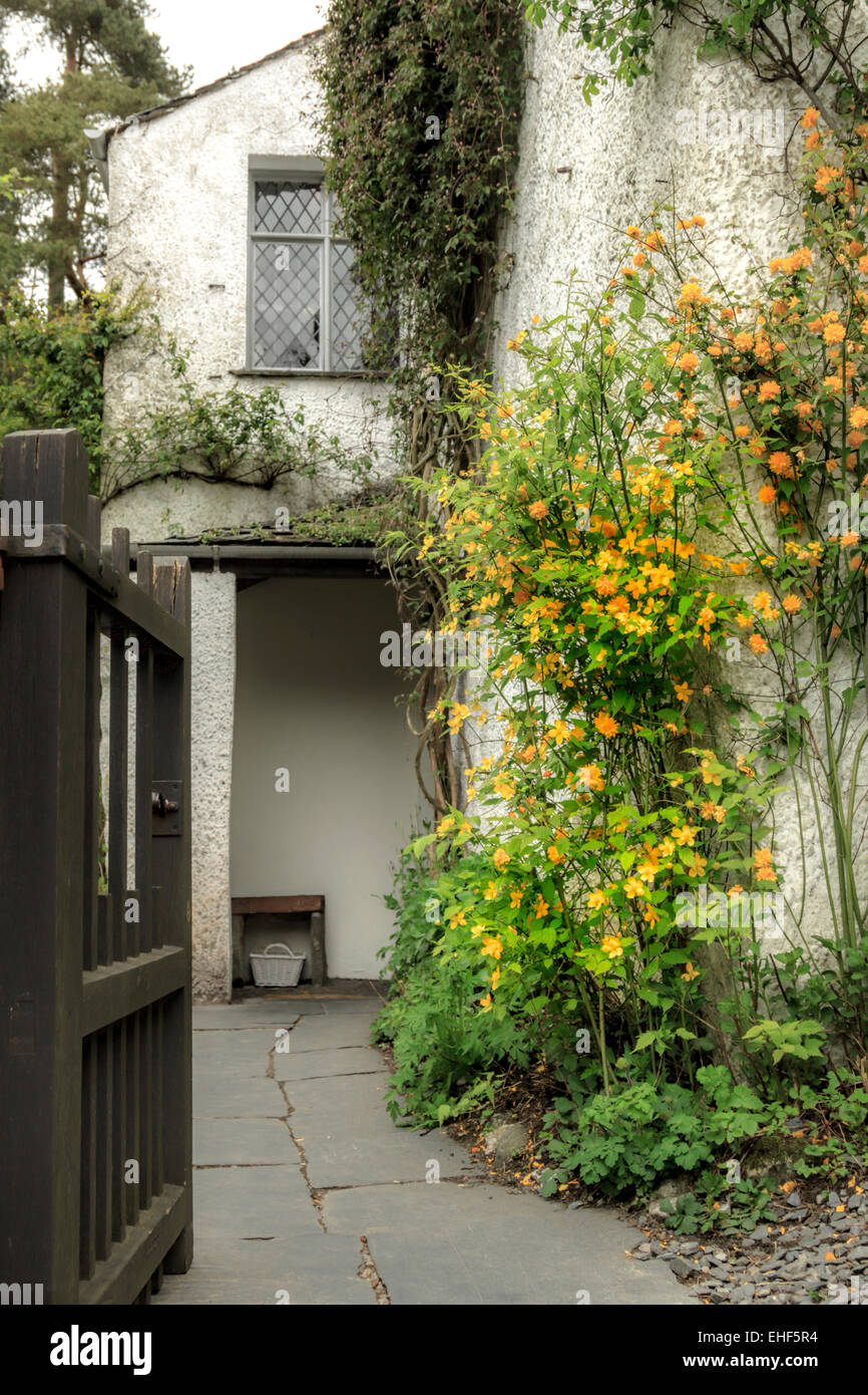 View on the entrance to Dove Cottage, once the home of the poet William Wordsworth, Grasmere, Lake District Cumbria, England, UK Stock Photo