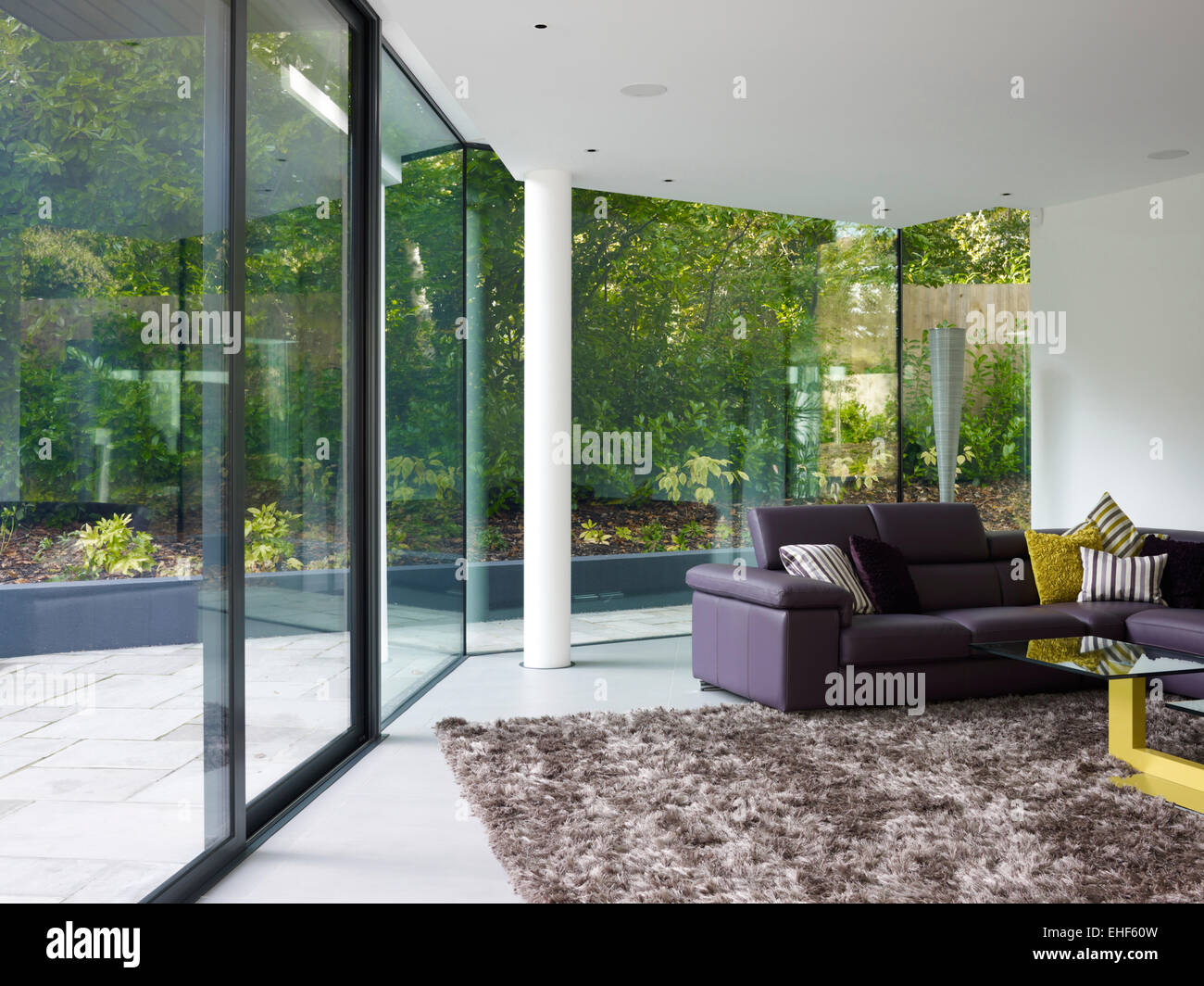Lounge With Floor To Ceiling Glass Walls Large Rug And Settee In