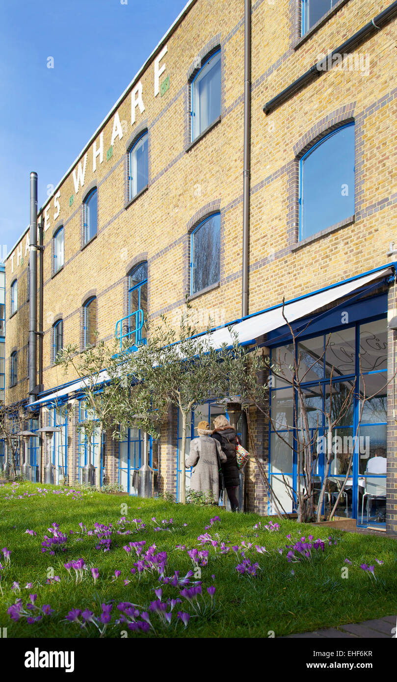 Exterior of the River Cafe in Thames Wharf in Hammersmith, London Stock