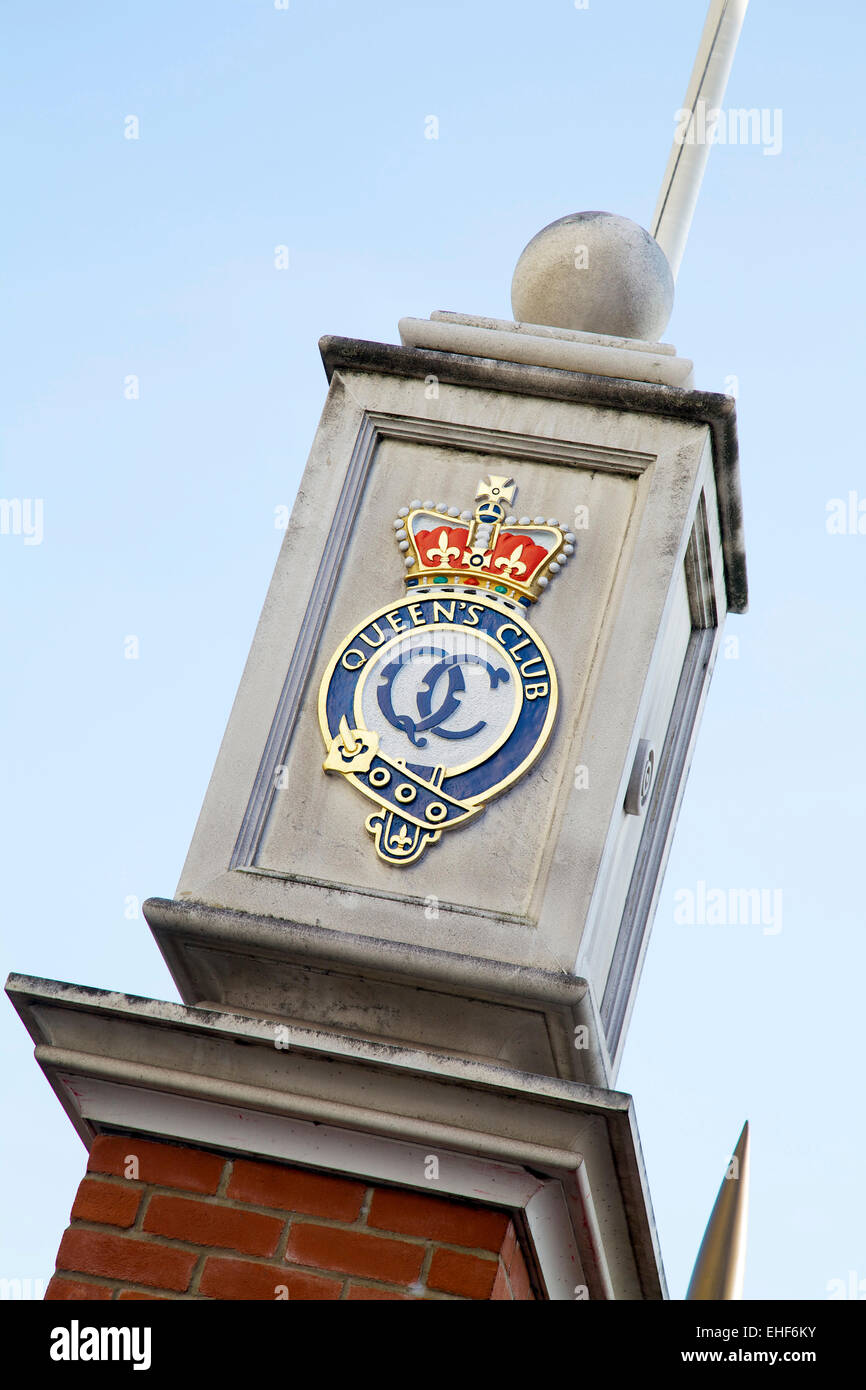 The logo of the Queens Club, West Kensington, London Stock Photo