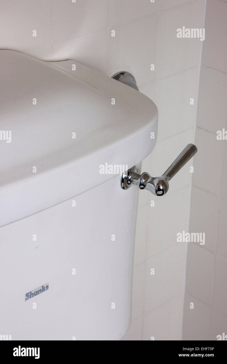 Detail of toilet cistern in apartment in Highpoint One, London Stock Photo