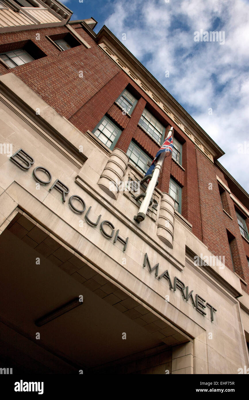 Exterior of the Art Deco entrance to Borough Market, Southwark, London Stock Photo