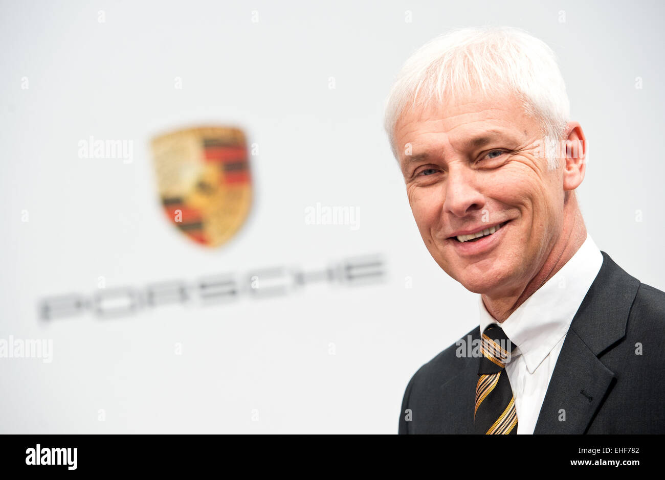 CEO of Porsche AG, Matthias Mueller, poses before the company's annual balance sheet press