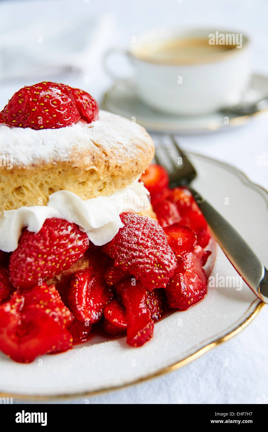 Strawberry shortcake with dairy-free whipped topping. Stock Photo