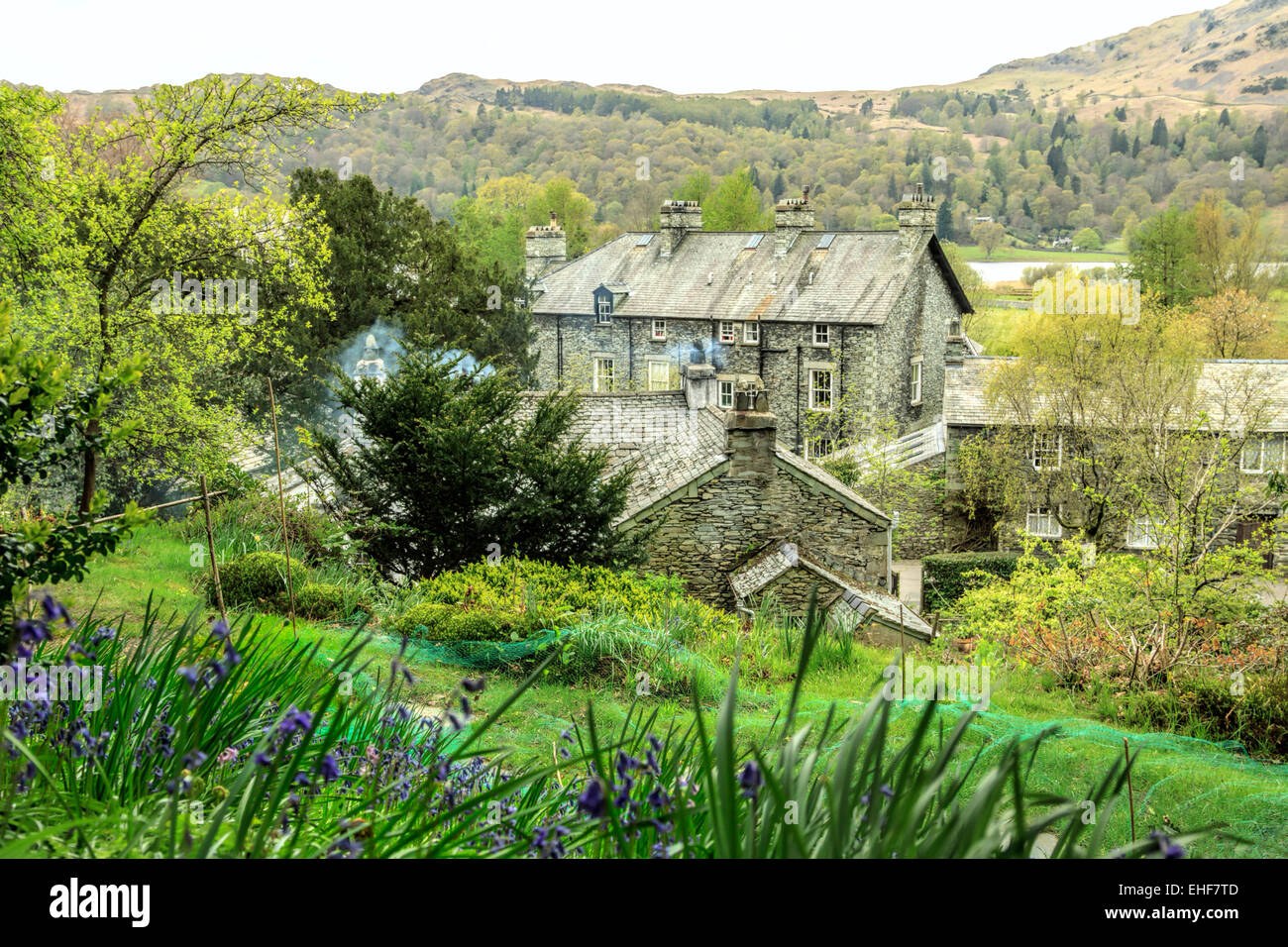 View on Dove Cottage, once the home of the poet William Wordsworth, Grasmere, Lake District Cumbria, England, UK Stock Photo