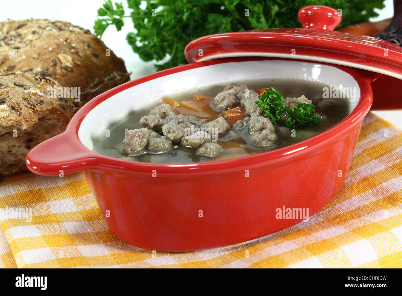 liver spaetzle soup Stock Photo - Alamy