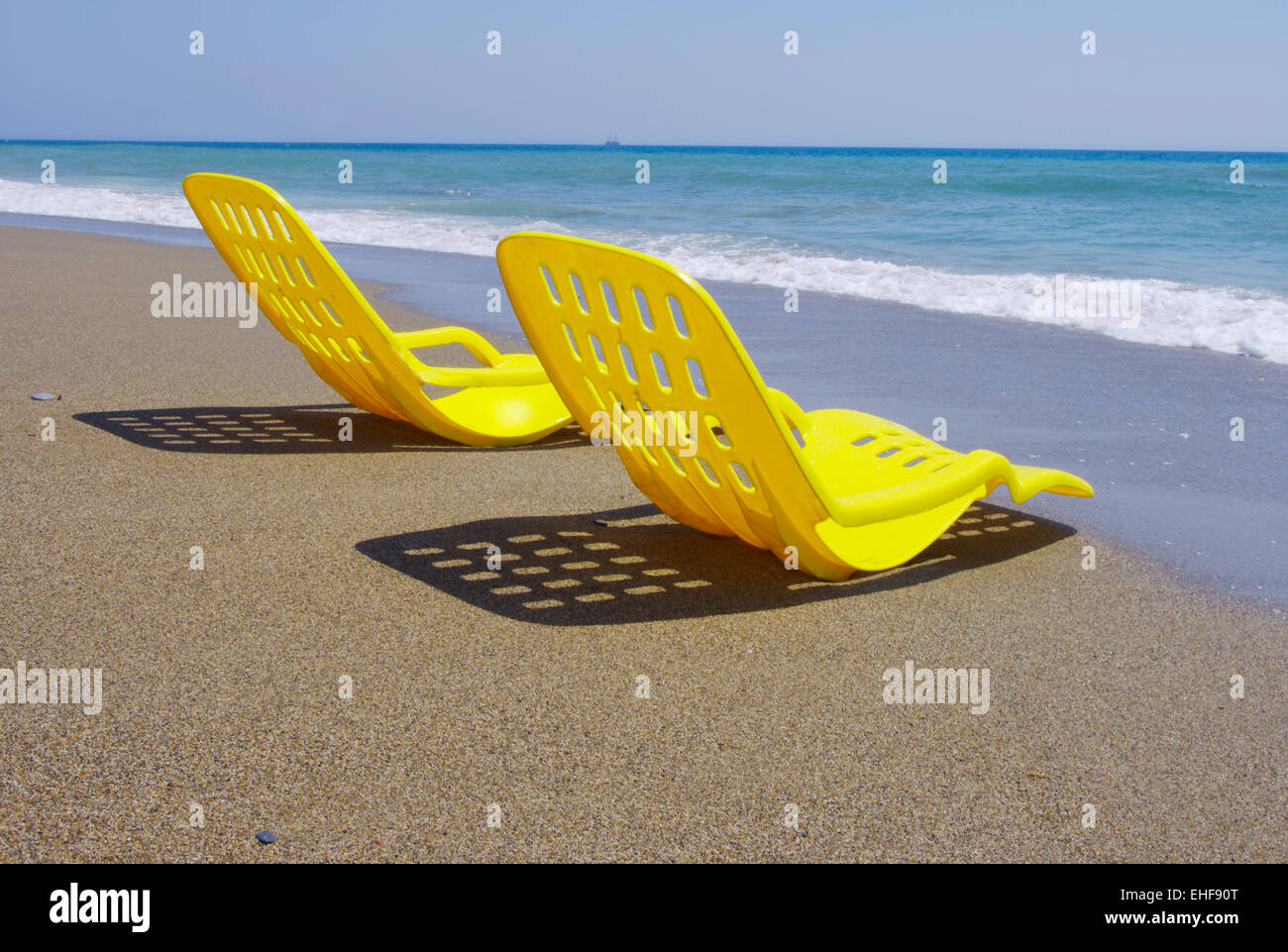 Two yellow beach chair Stock Photo Alamy