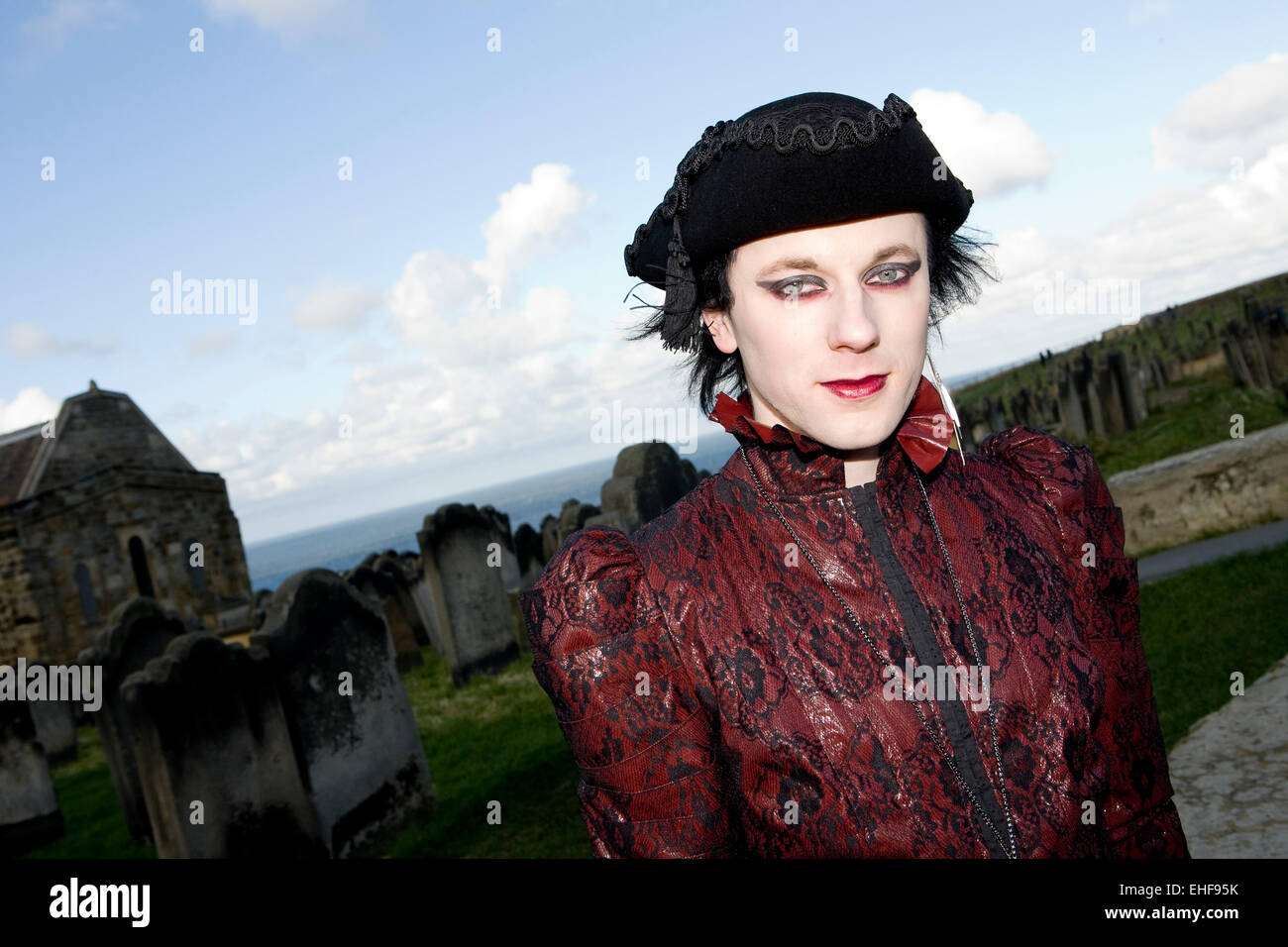 Man in costume at Whitby Goth Weekender. Stock Photo