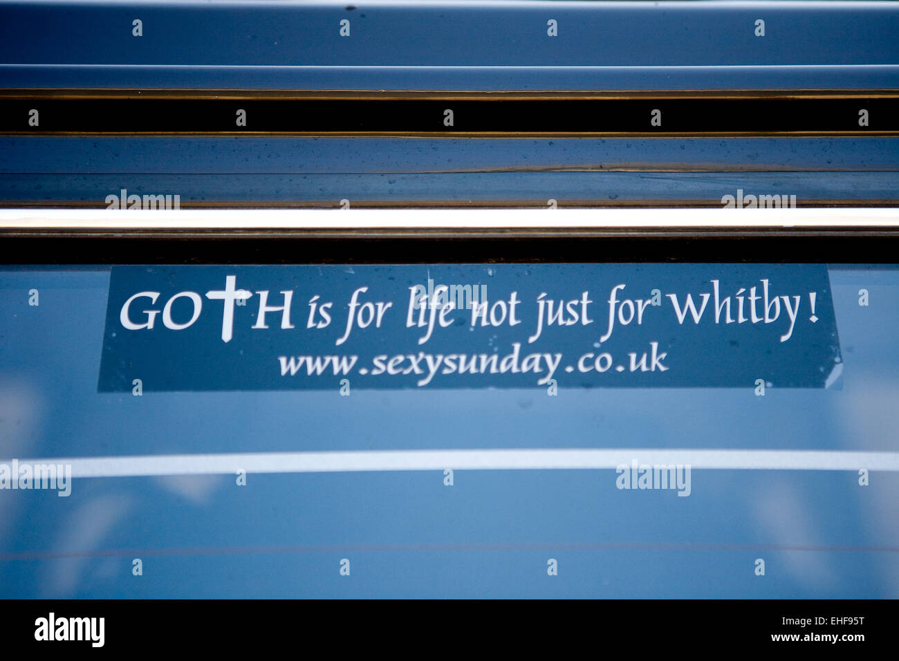 Goth is for life not juts for Whitby car sticker at Whitby Goth Weekender. Stock Photo