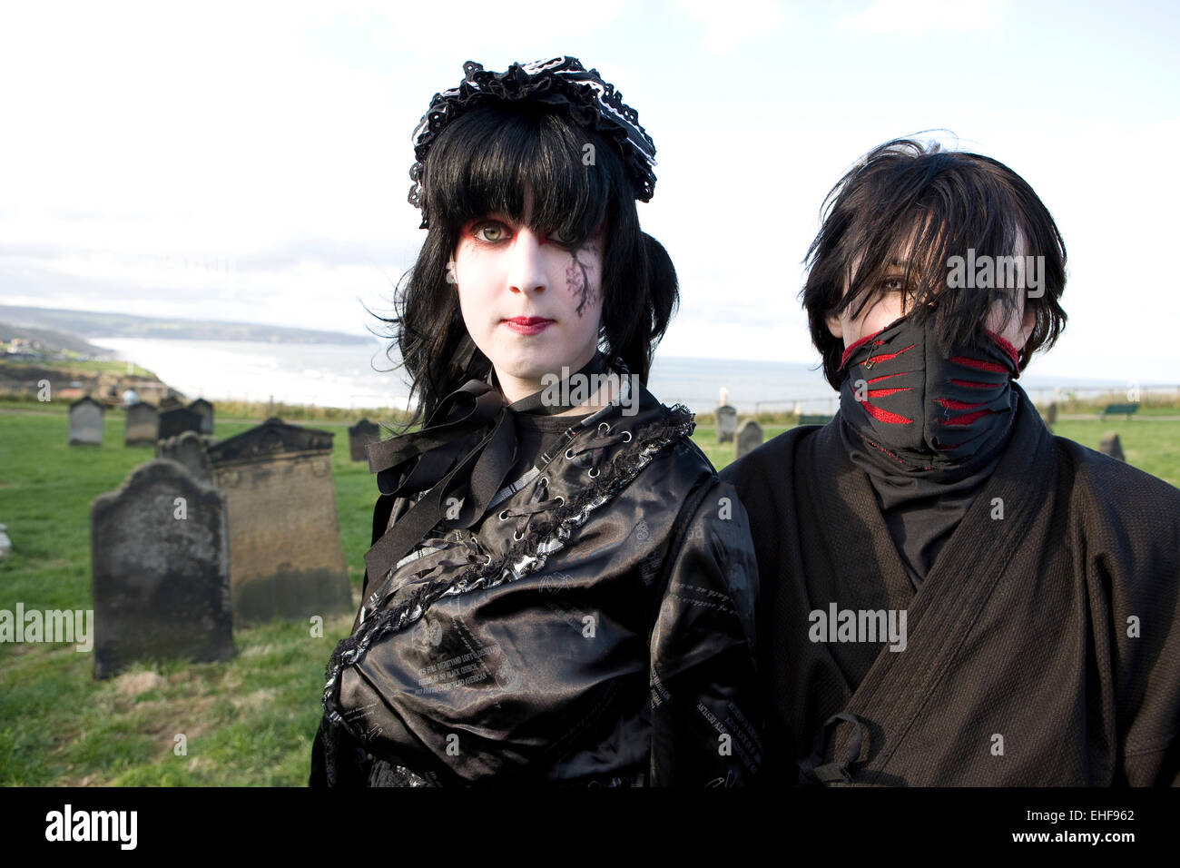 Young couple in Japanese style Gothic Lolita fashion at Whitby Goth Weekender. Stock Photo