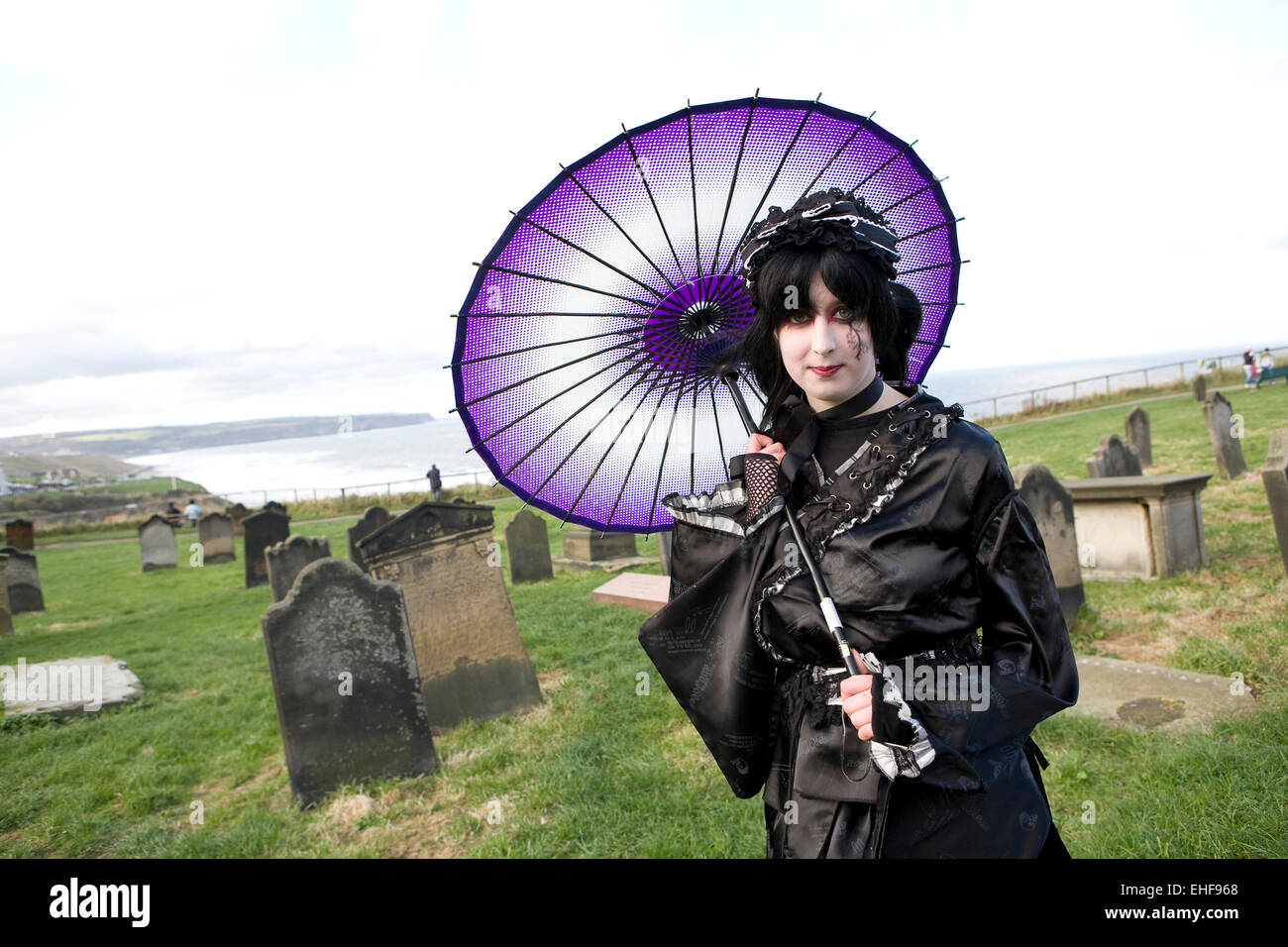 Young girl in Japanese style Gothic Lolita fashion at Whitby Goth Weekender. Stock Photo