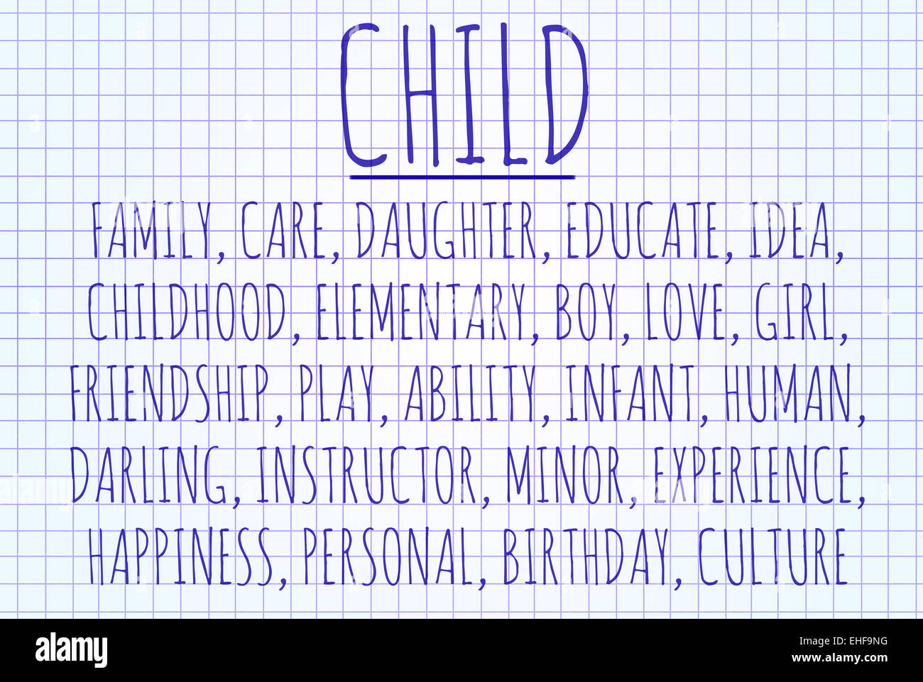 Child word cloud written on a piece of paper Stock Photo