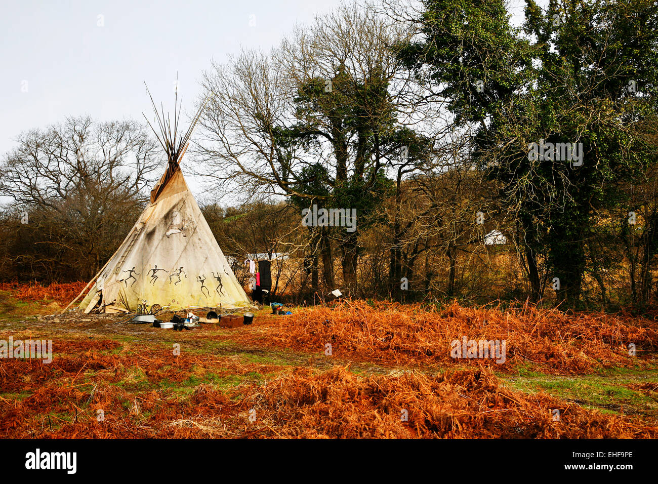 A tipi at Tipi Valley an eco community near Talley in Wales. Stock Photo