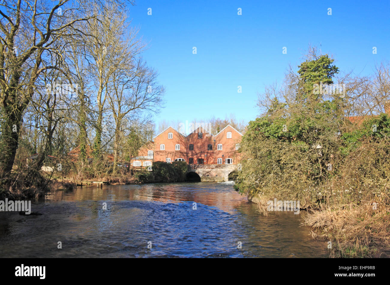 A view of the River Yare and former watermill in the village of