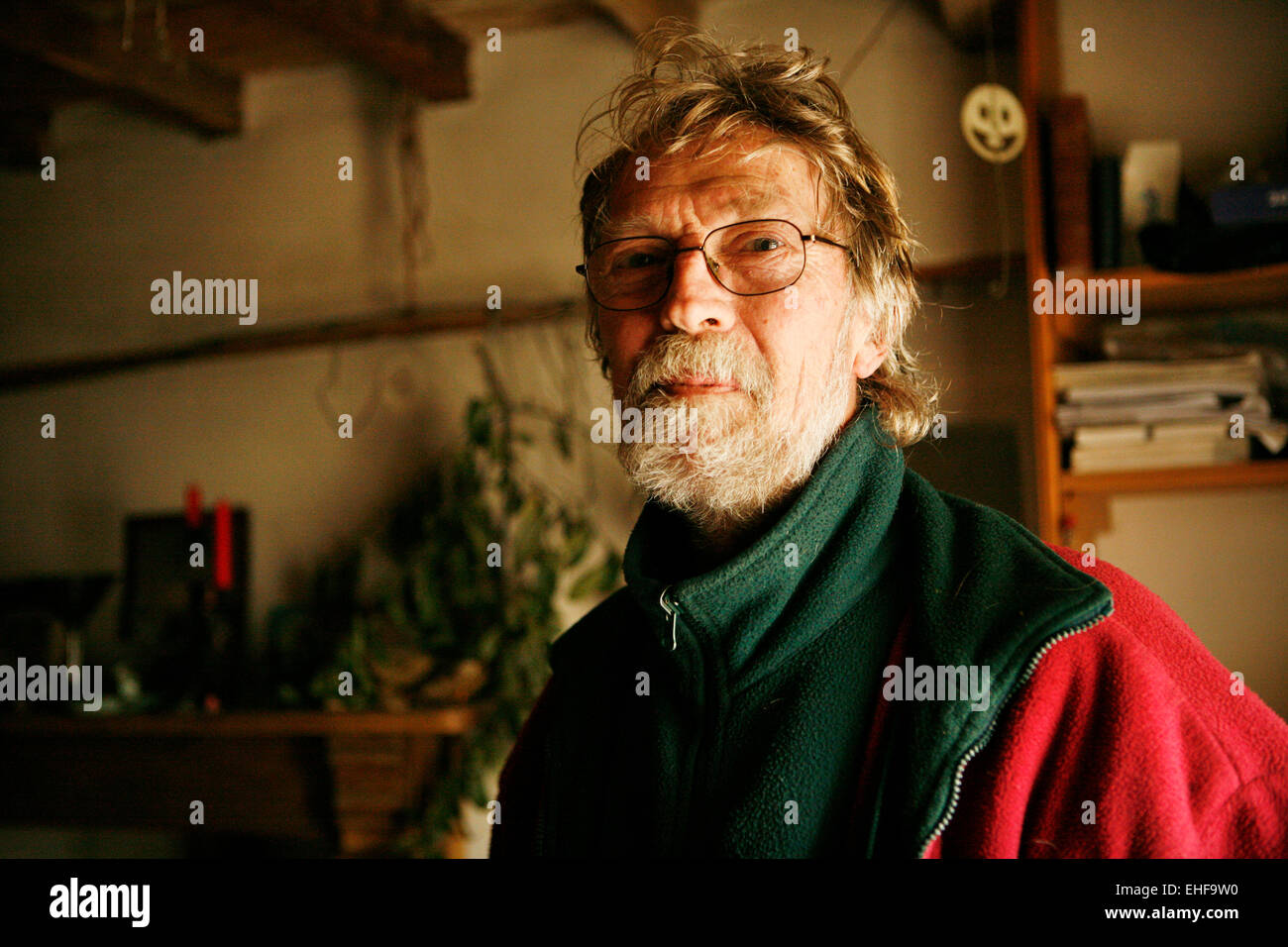 One of the founders of Tipi Valley an eco community near Talley in Wales. Stock Photo