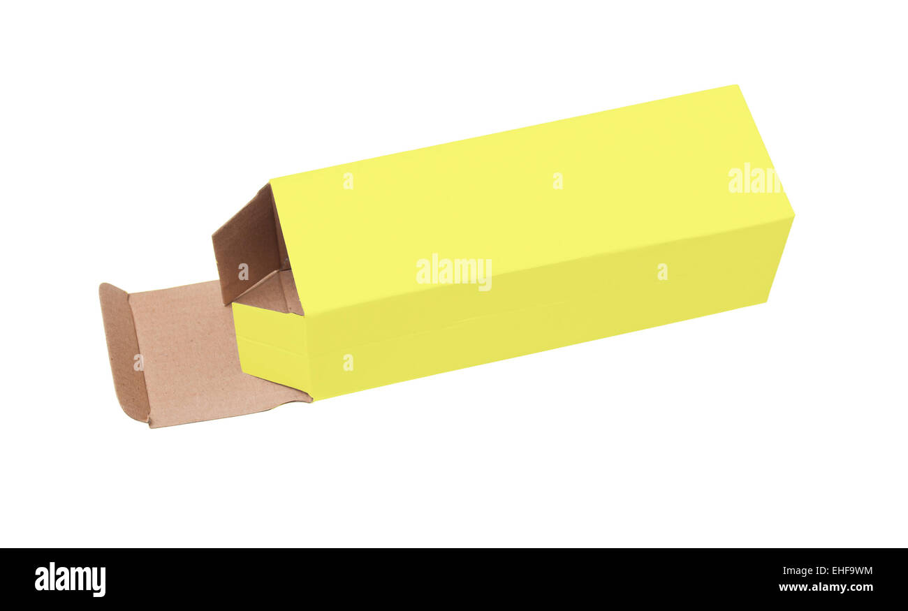 Yellow cardboard box on a white background Stock Photo Alamy