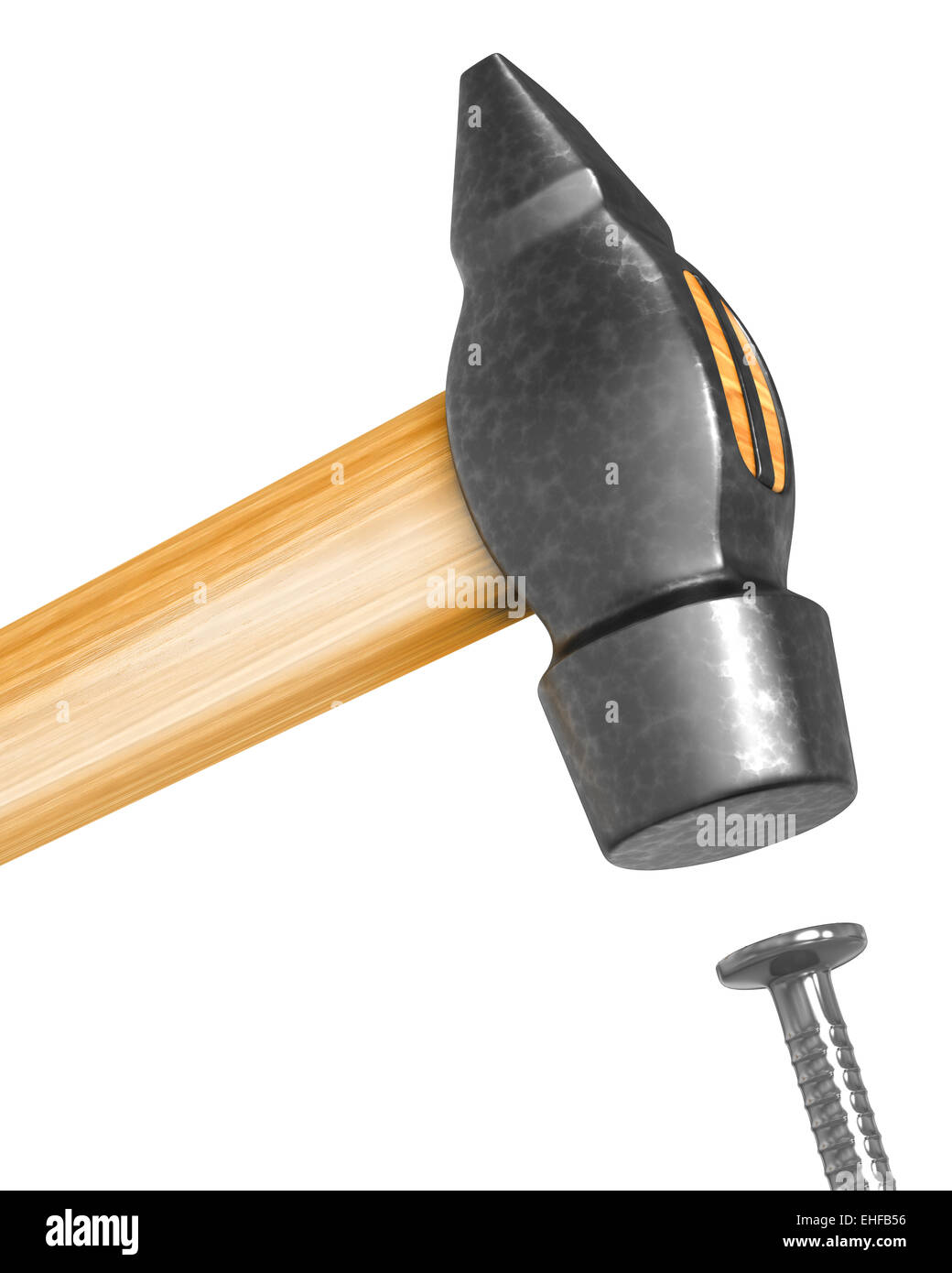 Shiny new hammer hitting the nail closeup Stock Photo Alamy