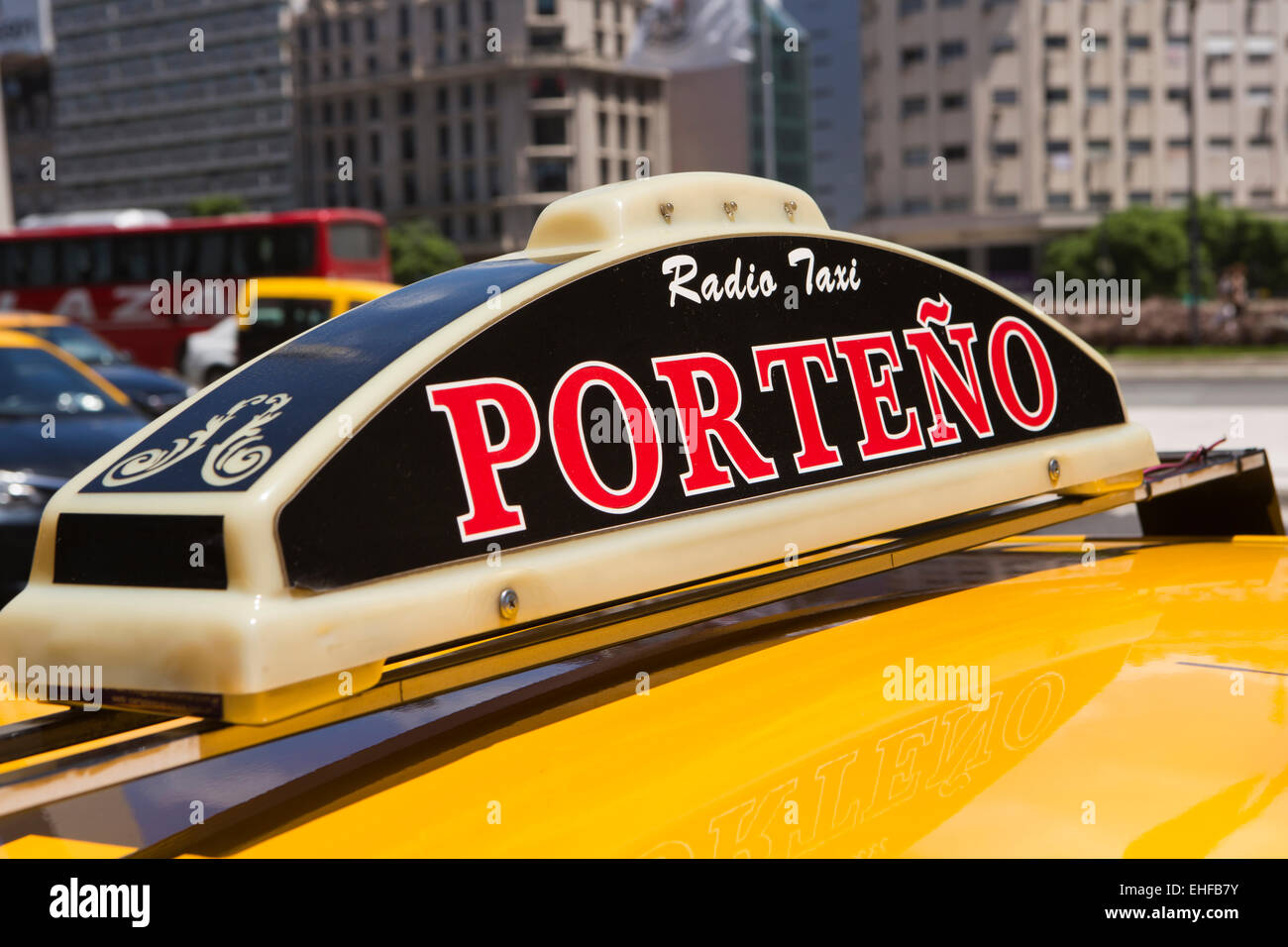 Argentina, Buenos Aires, Porteno radio taxi sign on top of cab Stock Photo