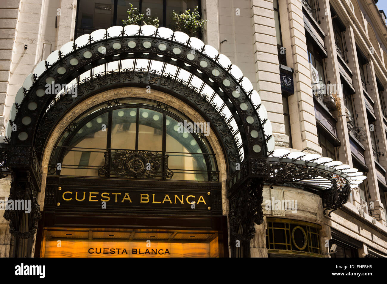 Argentina, Buenos Aires, Avenida Florida, elegant belle epoque canopy of Cuesta Blanca shop Stock Photo