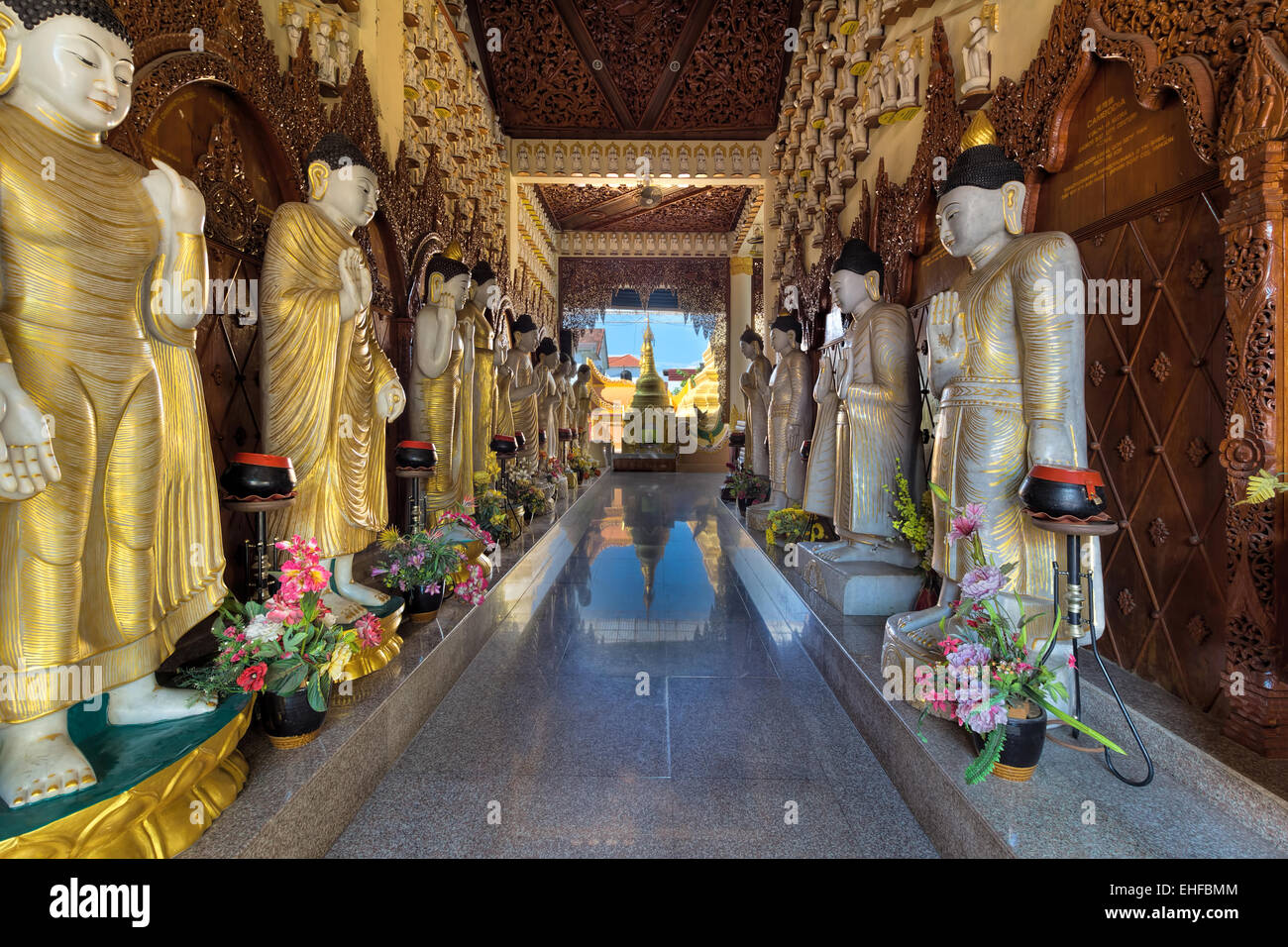 Burmese Buddhist Temple Interior in Penang Malaysia Stock Photo