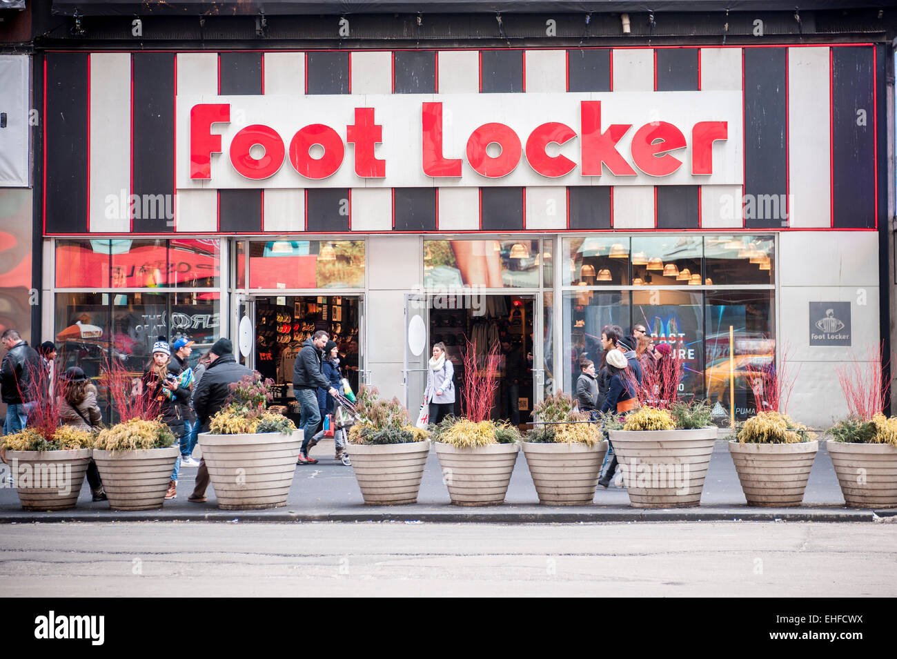 A Foot Locker store in Times Square in New York is seen on Sunday