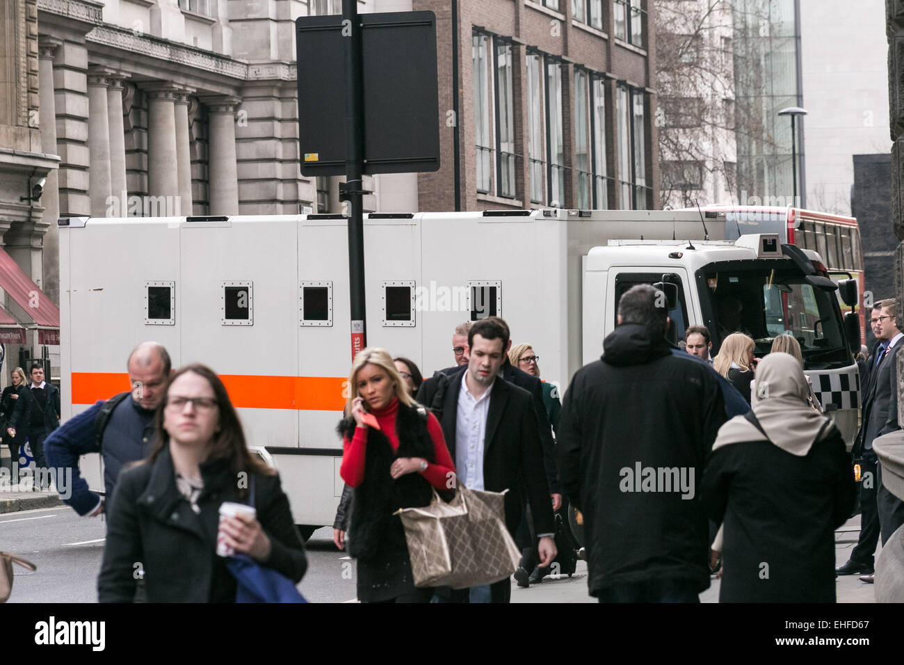 London, UK. 13th March, 2015. Mohammed Ammer Ali arrives in custody at Old Bailey Court Credit:  Guy Corbishley Alamy Live News Stock Photo