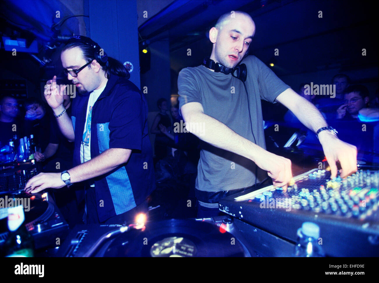 Jim Masters and Billy Nasty DJing together at The End London. Stock Photo