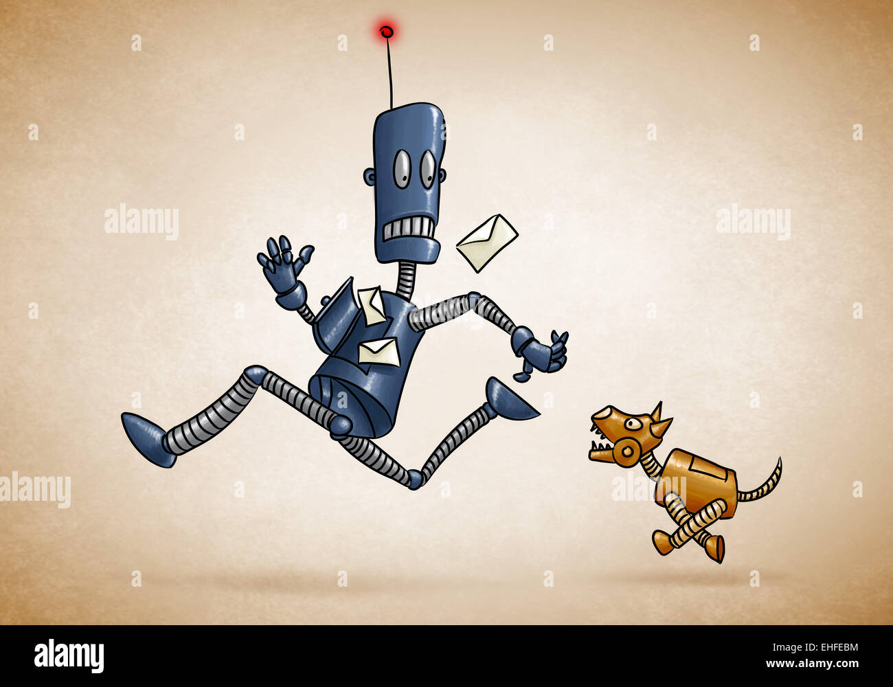 Postman Robot and mechanical dog Stock Photo