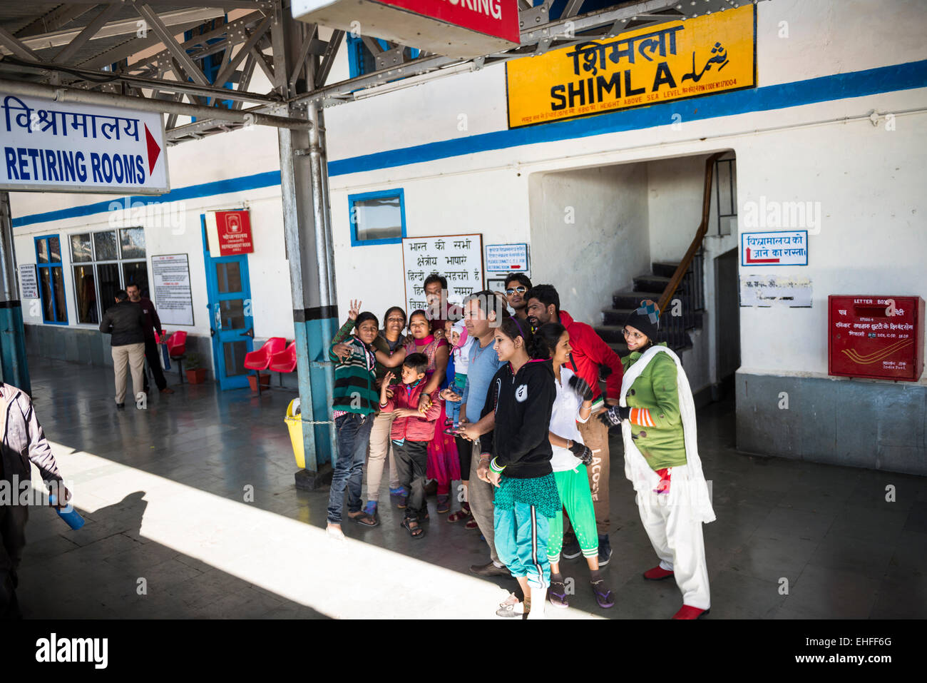 Indian families about to depart Shimla on the toy train, Himachal Pradesh, India Stock Photo