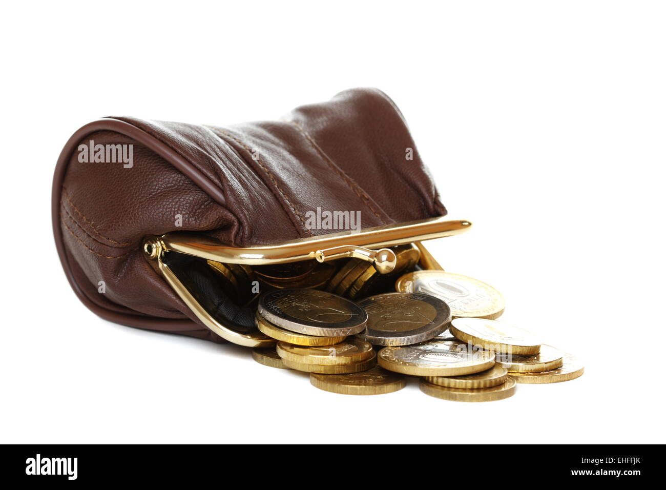 Purse and coins on white background Stock Photo - Alamy