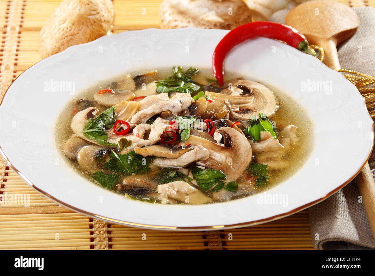 Spicy mushroom soup Stock Photo - Alamy