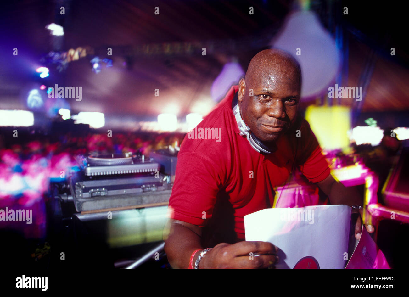 Carl Cox DJing at Creamfields Festival 2001. Stock Photo