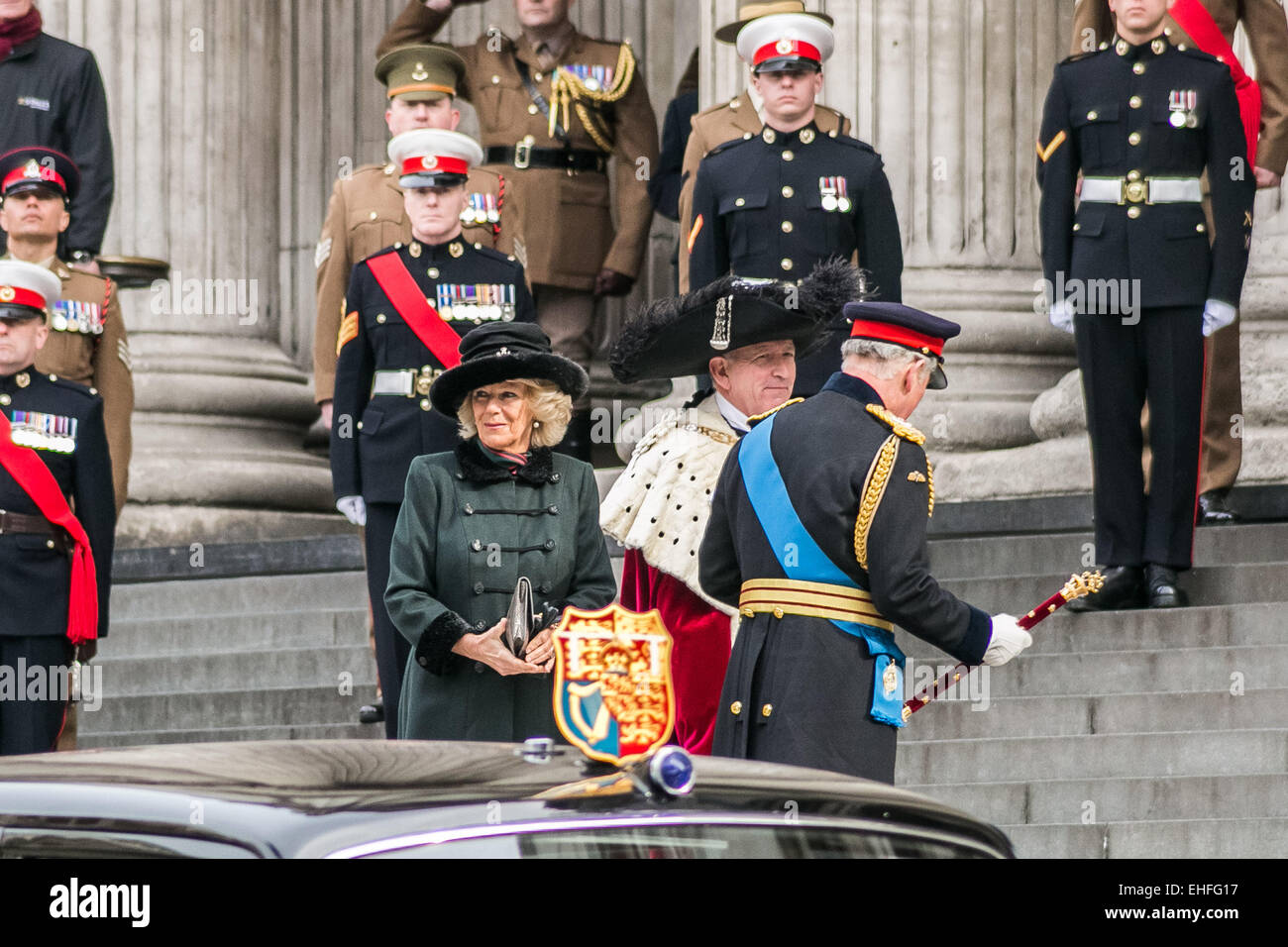 London, UK. 13th March, 2015. Camilla and Prince Charles arrive for Afghanistan Commemoration at St. Paul’s Cathedral Credit:  Guy Corbishley/Alamy Live News Stock Photo