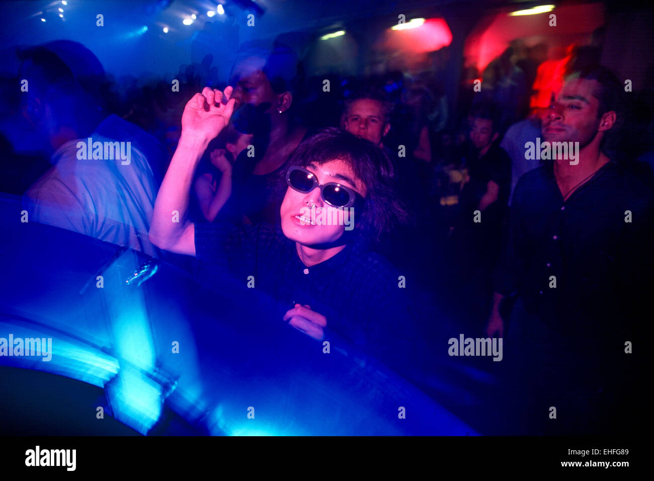 Japanese guy dancing at The End nightclub. Stock Photo