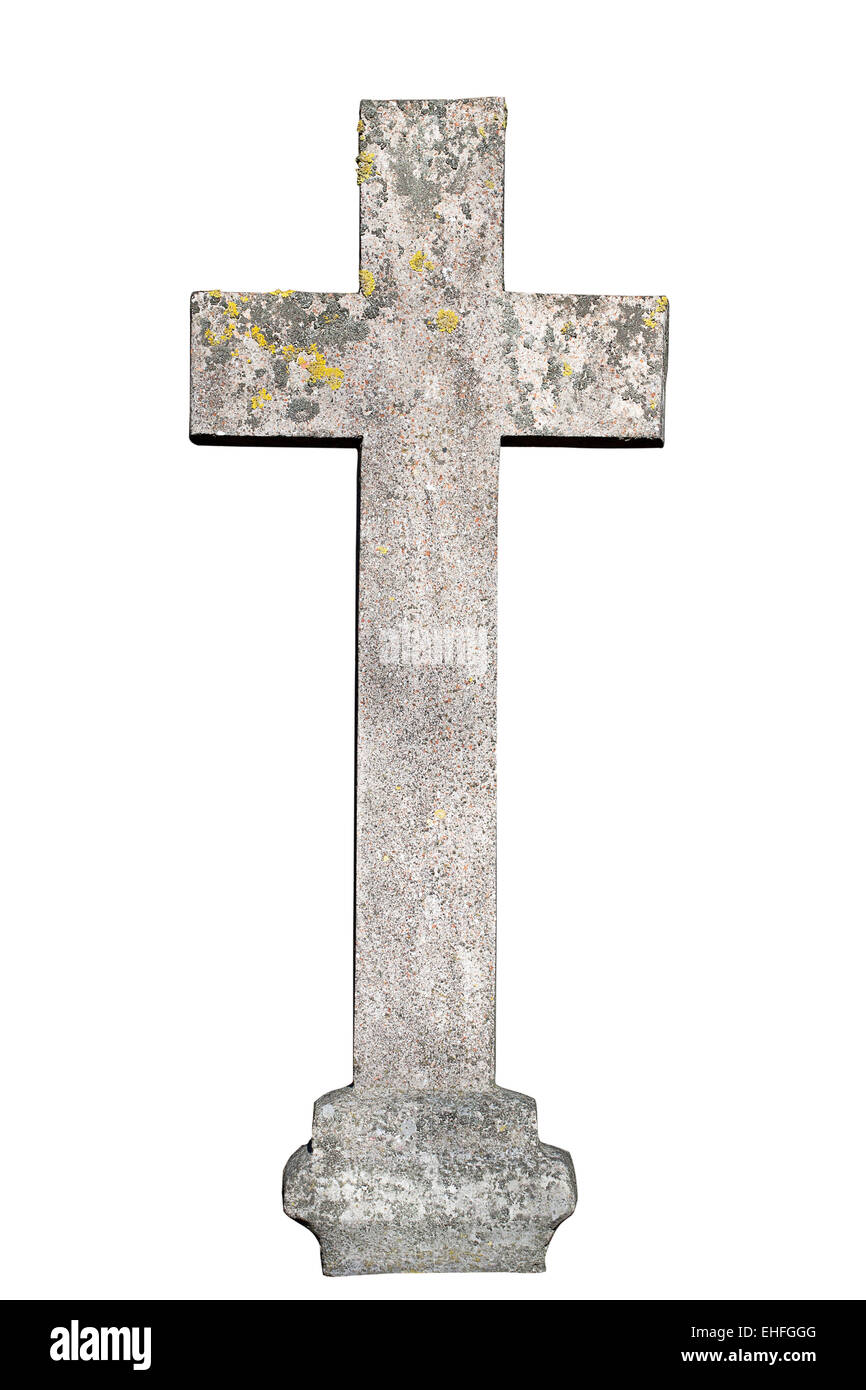 Old granite cross isolated on white background Stock Photo - Alamy