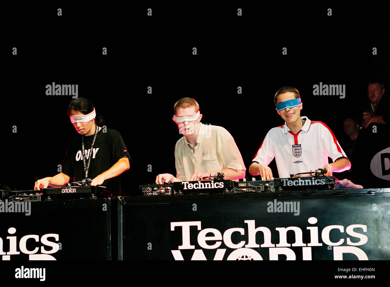 The Disablists from the UK DJing in the Team Championships at the DMC/Technics World DJ Championships at Hammersmith Apollo. Stock Photo