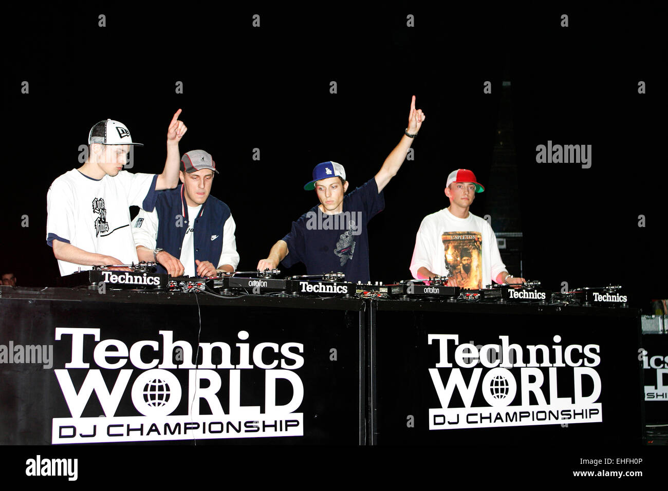 Lordz of Fitness from Germany DJing in the Team Championships at the DMC/Technics World DJ Championships at Hammersmith Apollo. Stock Photo