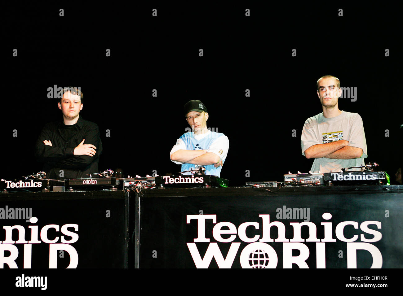 La Guilde from France DJing in the Team Championships at the DMC/Technics World DJ Championships at Hammersmith Apollo. Stock Photo